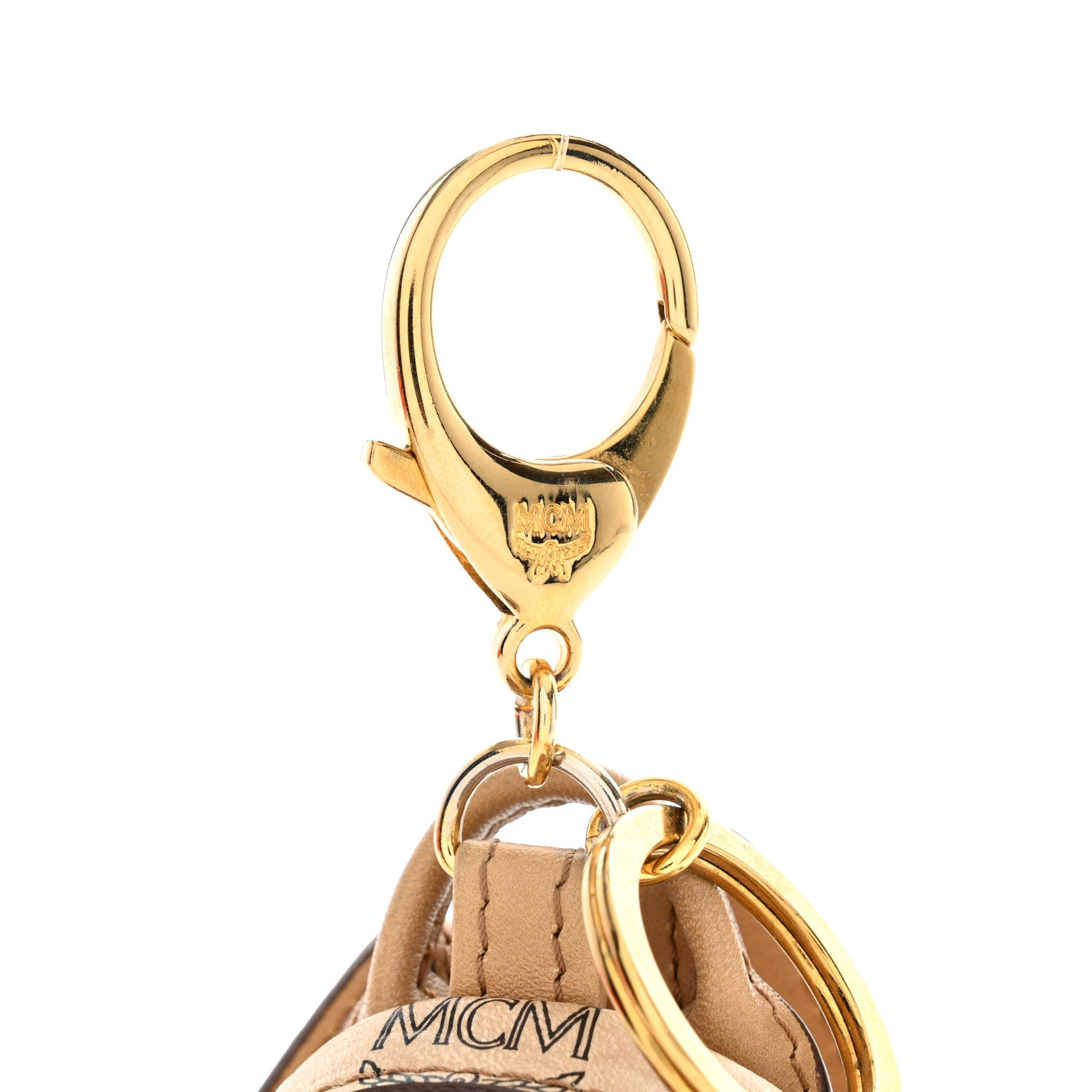MCM Visetos Backpack Key Ring Bag Charm Beige 5 of 6