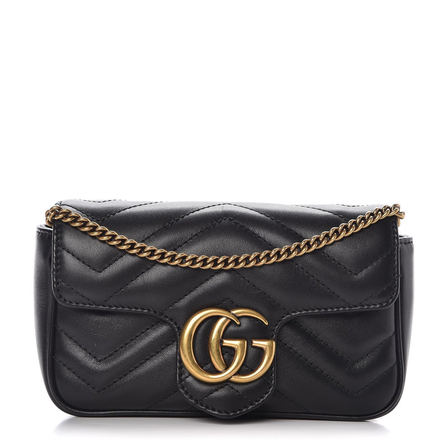 Calfskin Matelasse Super Mini GG Marmont Shoulder Bag Black
