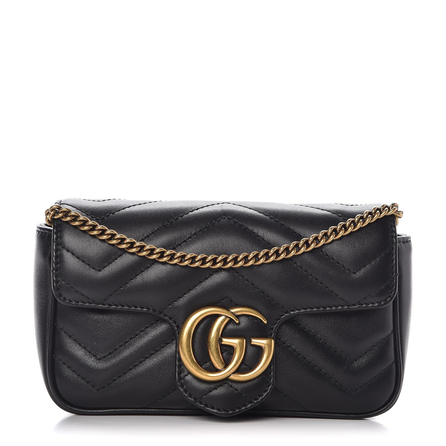 Gucci Calfskin Matelasse Super Mini GG Marmont Shoulder Bag Black 1 of 8