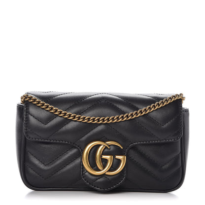 Gucci Calfskin Matelasse Super Mini GG Marmont Shoulder Bag Black 1 of 8