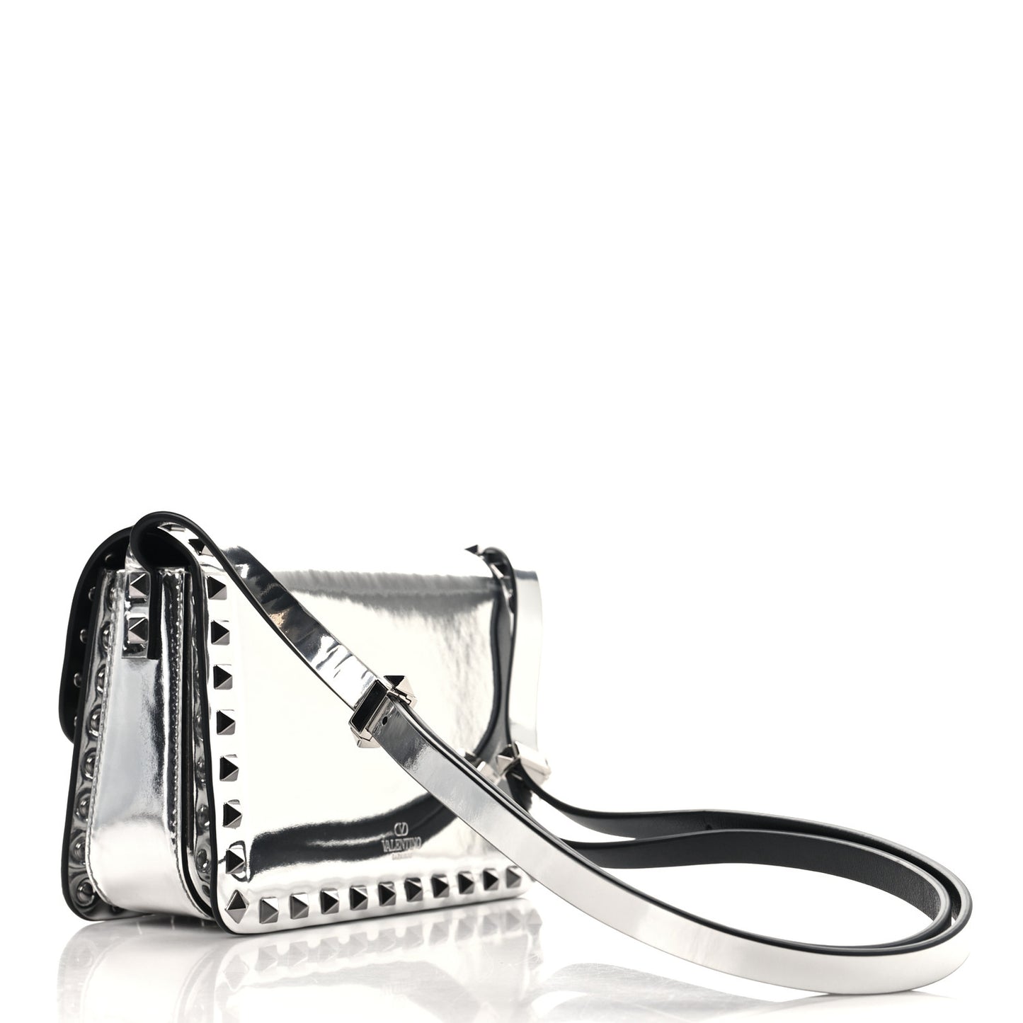 Mirror Calfskin Small Rockstud23 Shoulder Bag Silver