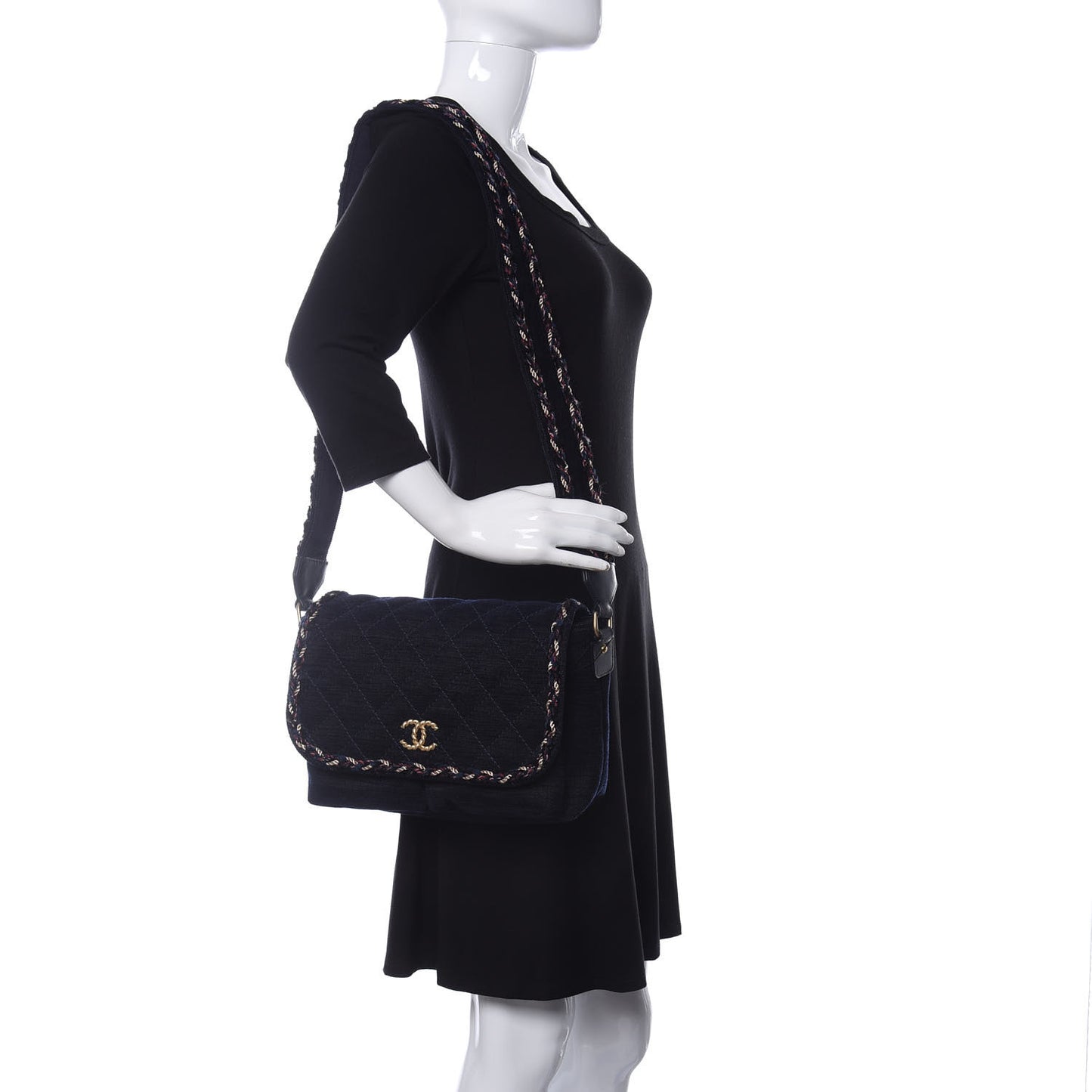 Wool Velvet Quilted Parisian Stroll Messenger Navy