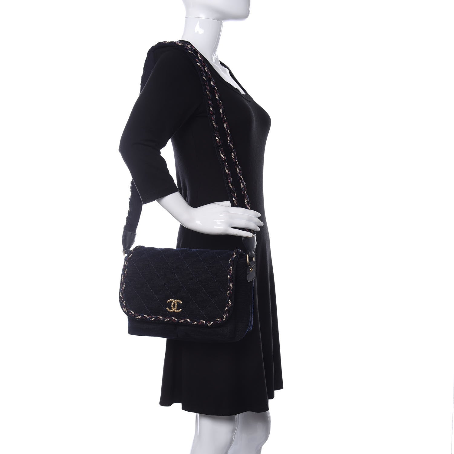 Chanel Wool Velvet Quilted Parisian Stroll Messenger Navy 2 of 10