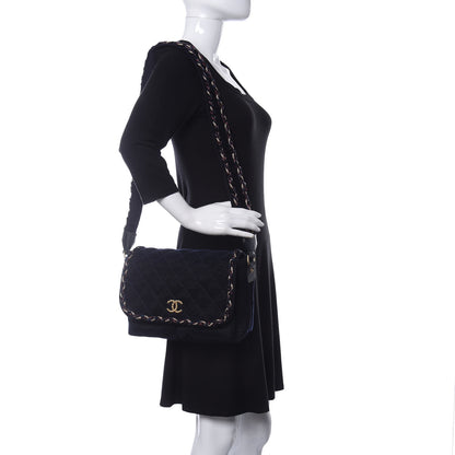 Chanel Wool Velvet Quilted Parisian Stroll Messenger Navy 2 of 10