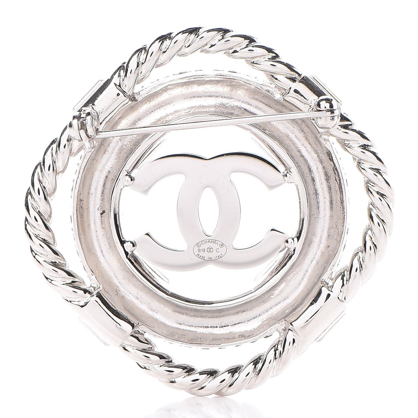 Crystal CC Lifesaver Pin Brooch Silver