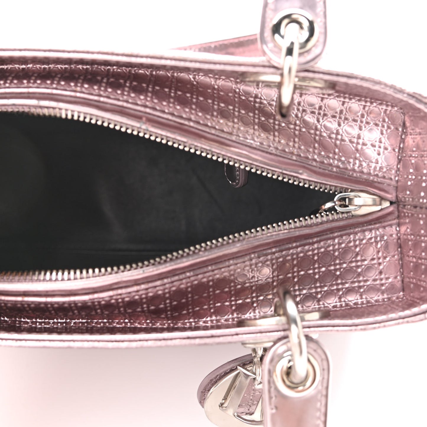 Metallic Patent Micro-Cannage Medium Lady Dior Pink