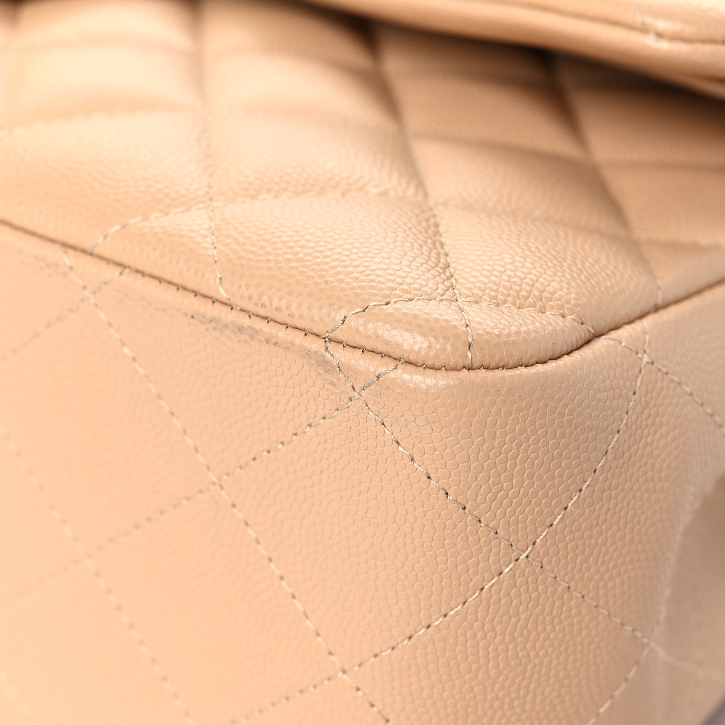 Caviar Quilted Jumbo Double Flap Beige