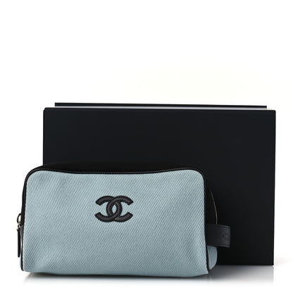 Chanel Canvas Calfskin Large Zippered Pouch Blue Black 10 of 10