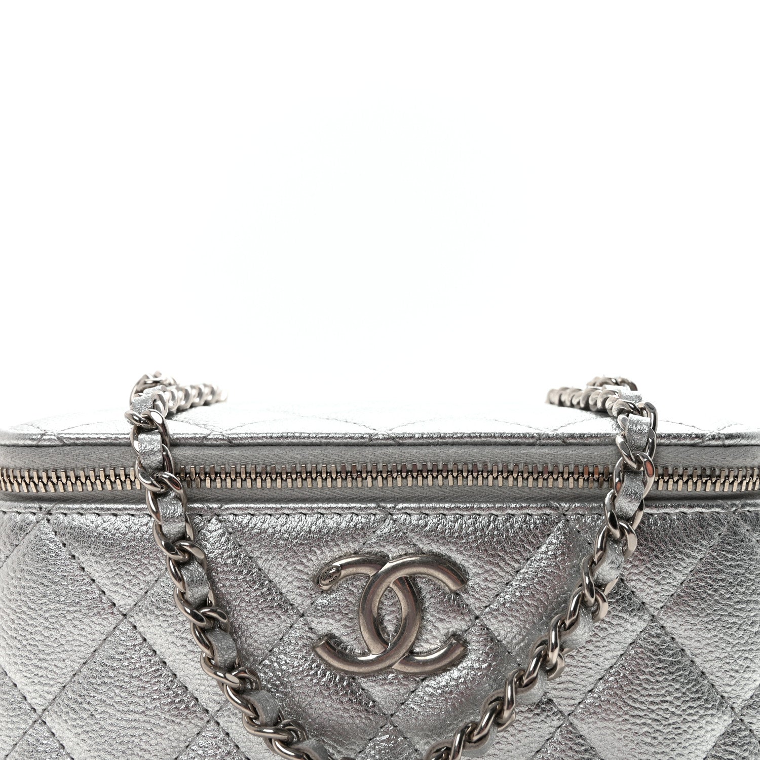 Chanel Metallic Caviar Quilted Small Vanity Case With Chain Silver 8 of 11