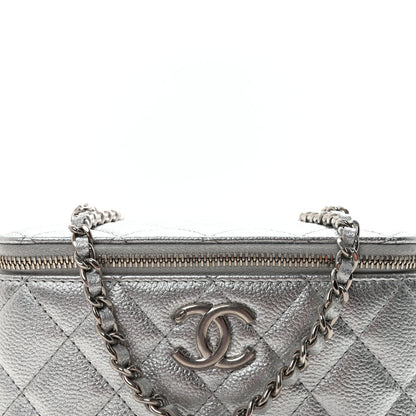 Chanel Metallic Caviar Quilted Small Vanity Case With Chain Silver 8 of 11