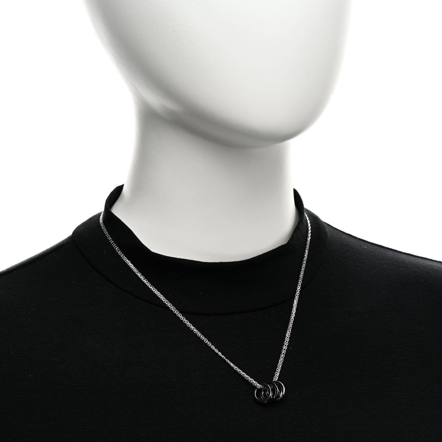 Cartier 18K White Gold Ceramic Diamond Three Ring LOVE Necklace 2 of 4