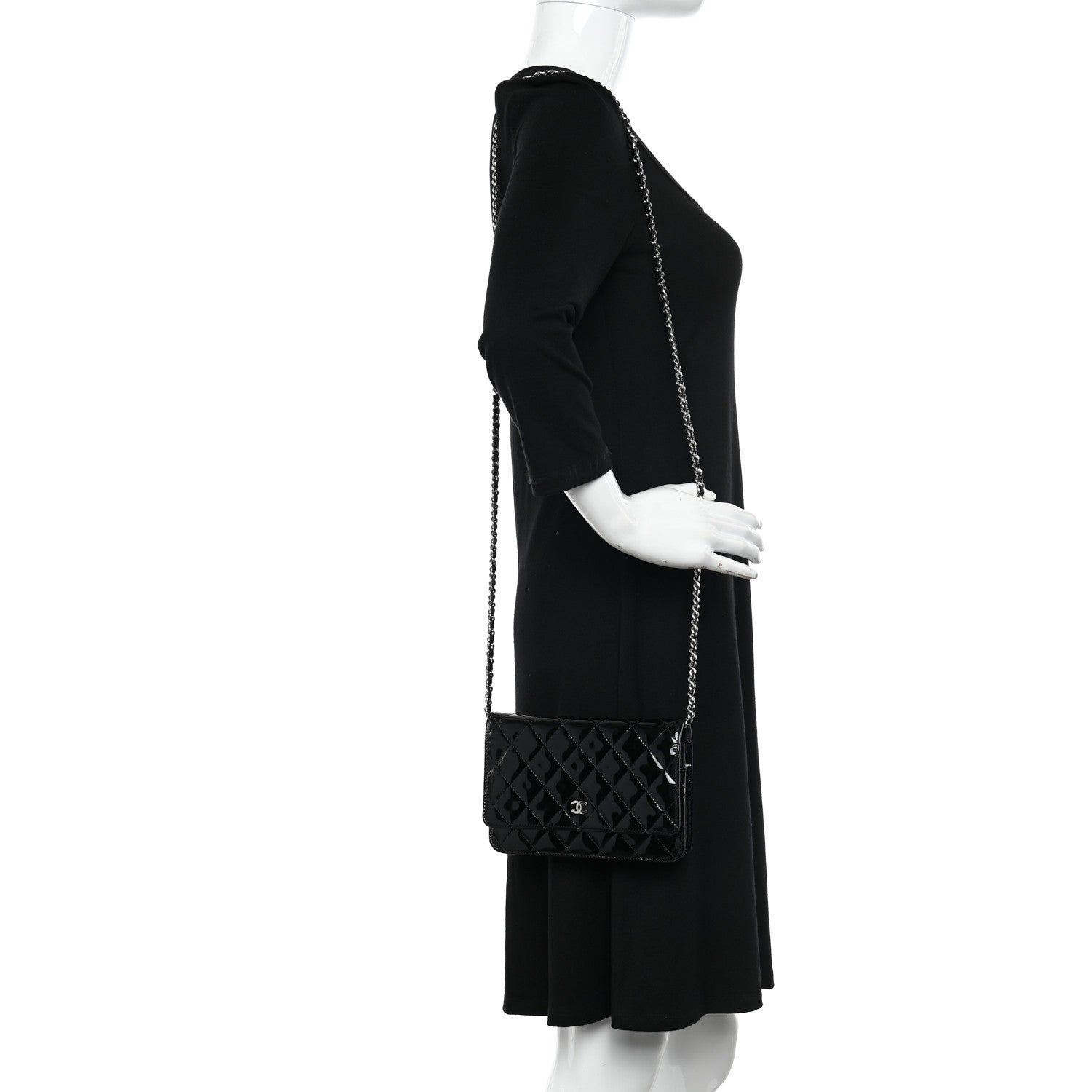 Chanel Patent Quilted Wallet On Chain WOC Black 2 of 12