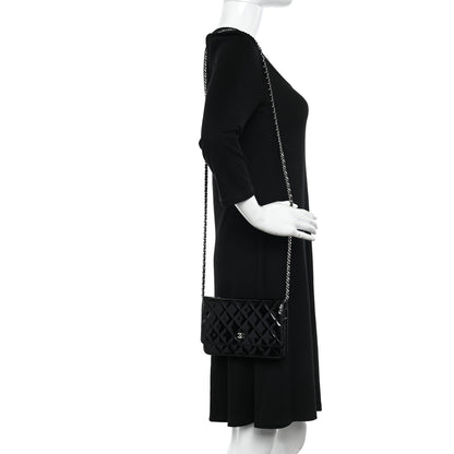 Chanel Patent Quilted Wallet On Chain WOC Black 2 of 12
