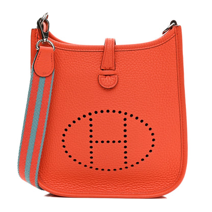 Hermes Taurillon Clemence Amazone Evelyne TPM Orange Poppy Bleu Saint Cyr 1 of 10