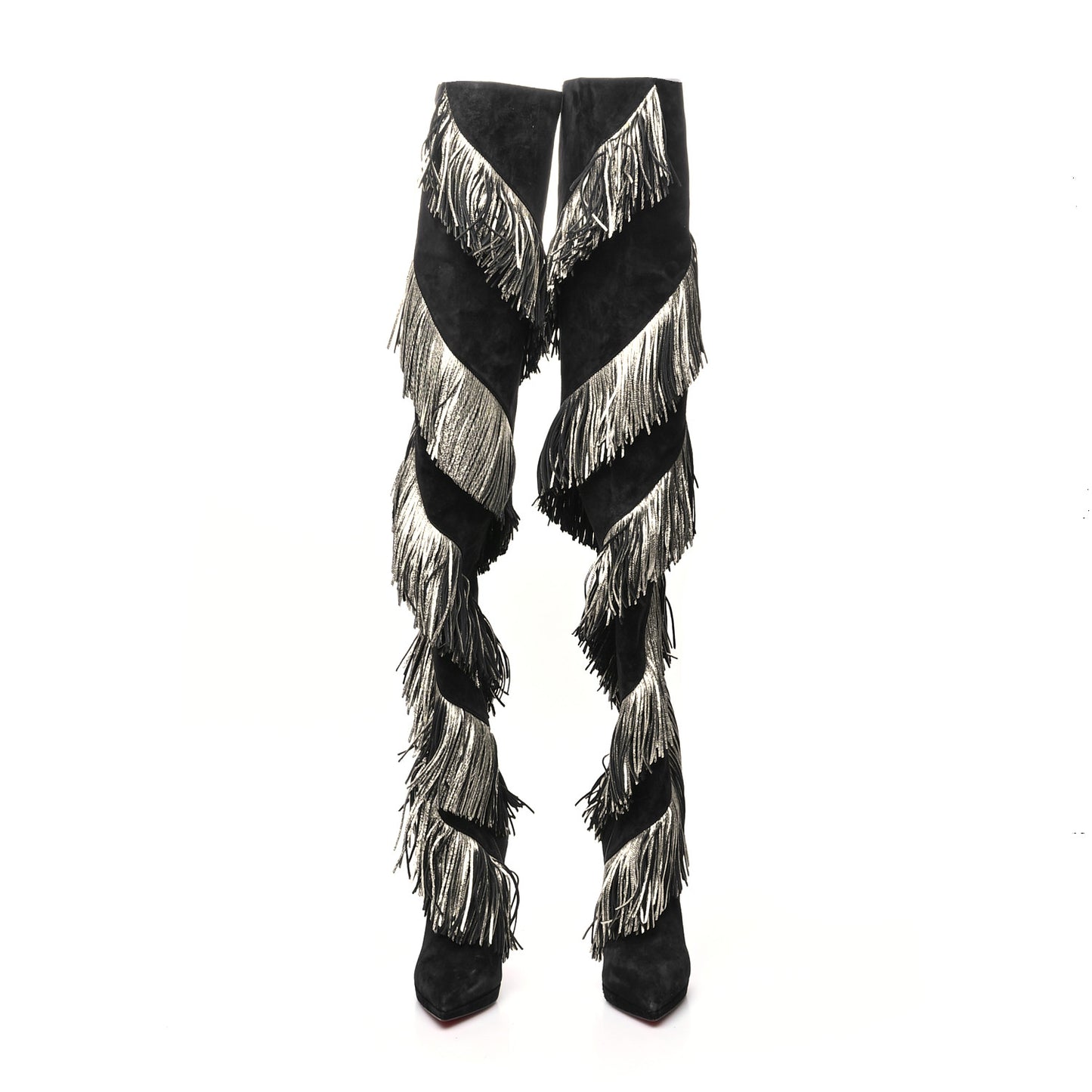 Veau Velours Lame Tweed Bolcheva 120 Thigh High Boots 38 Black Platine