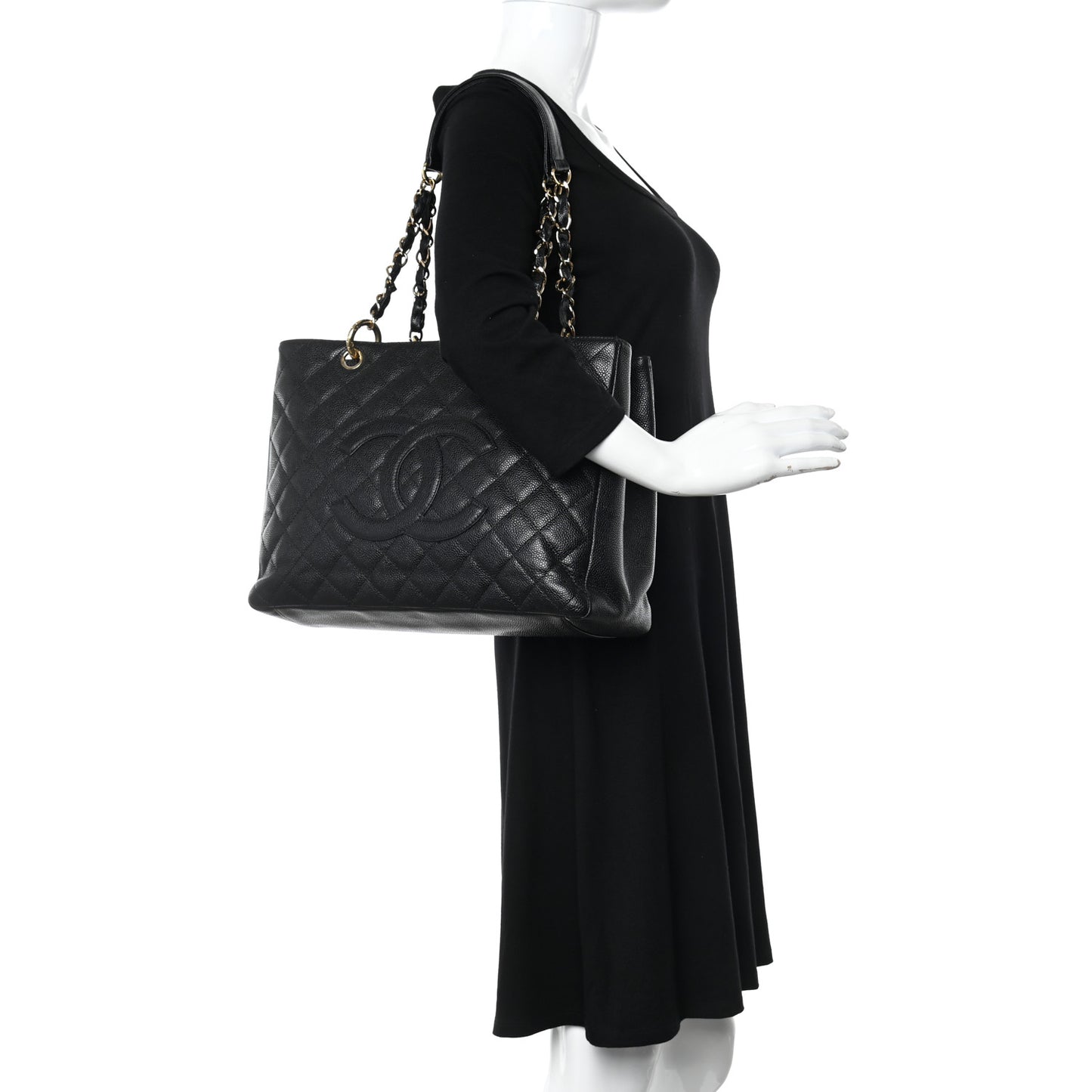 Caviar Quilted Grand Shopping Tote GST Black