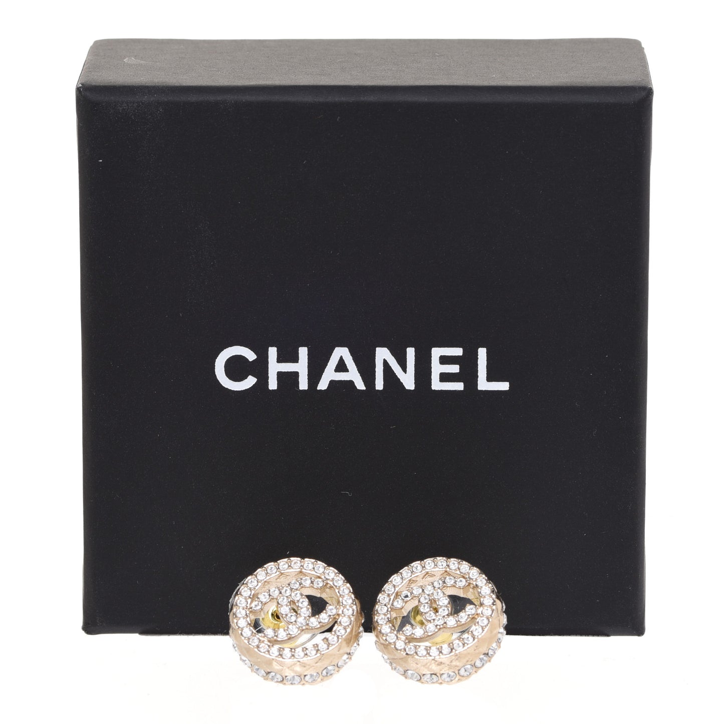 Crystal CC Round Earrings Gold