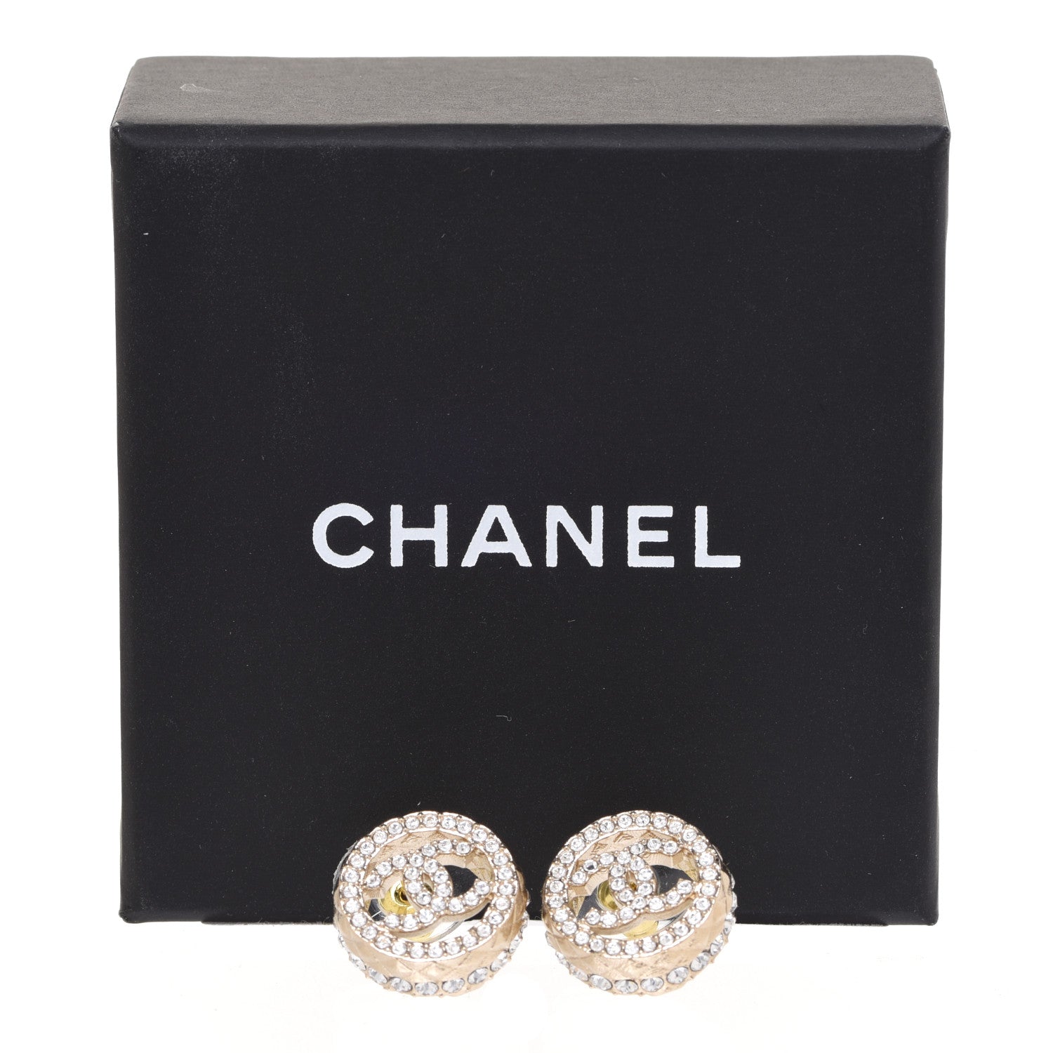 Chanel Crystal CC Round Earrings Gold 5 of 5
