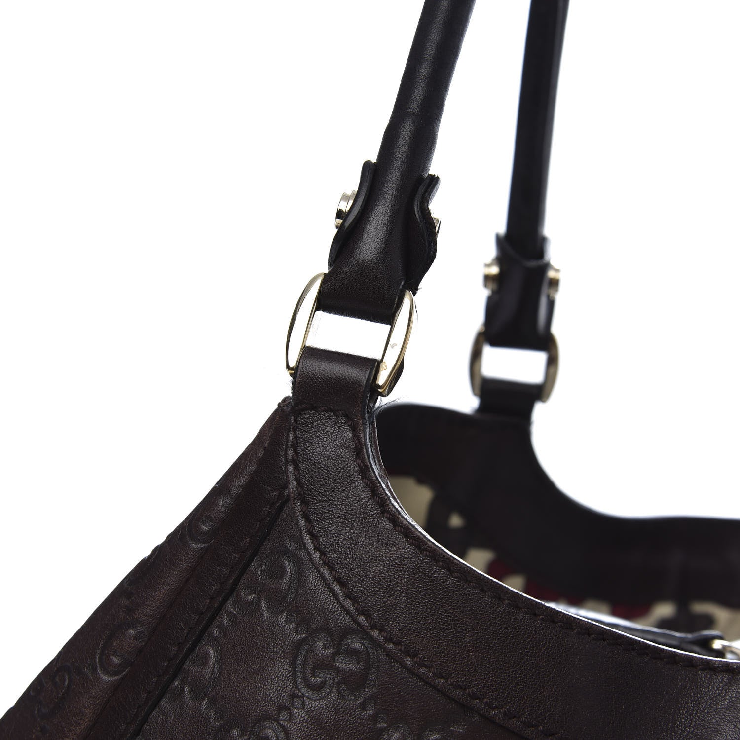 Gucci Guccissima Large D Gold Ring Shoulder Bag Chocolate 12 of 17