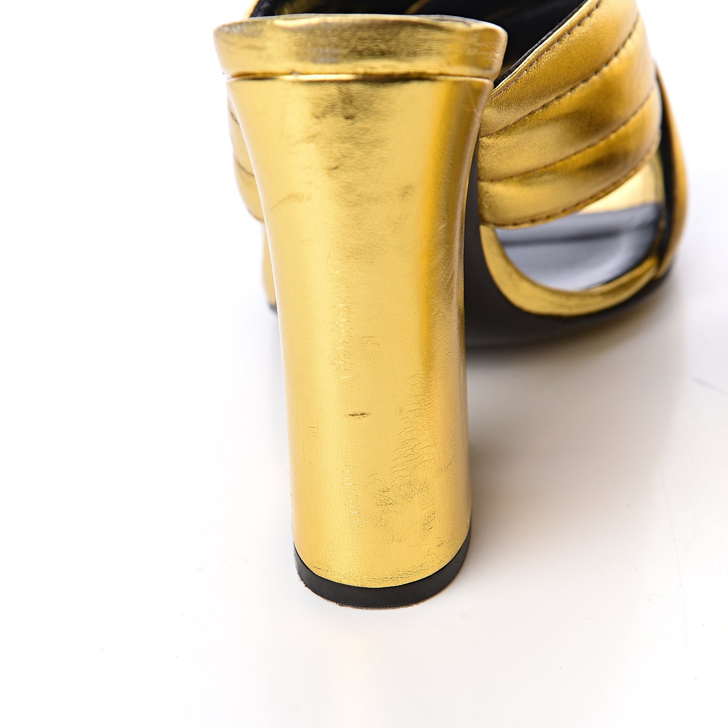 Metallic Nappa Webby Crossover High Heel Slide Sandals 37.5 Oro Vecchio