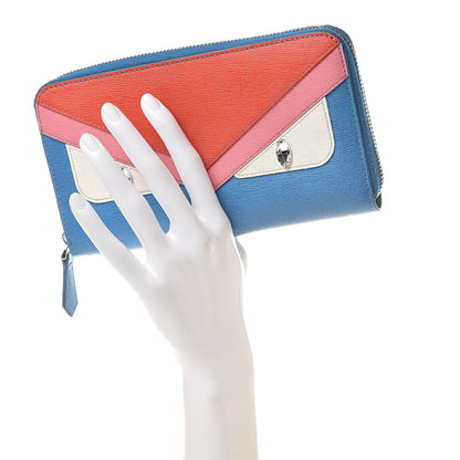 Fendi Vitello Elite Crystal Eye Monster Zip Around Wallet Royal Blue Papavero Multicolor 2 of 9