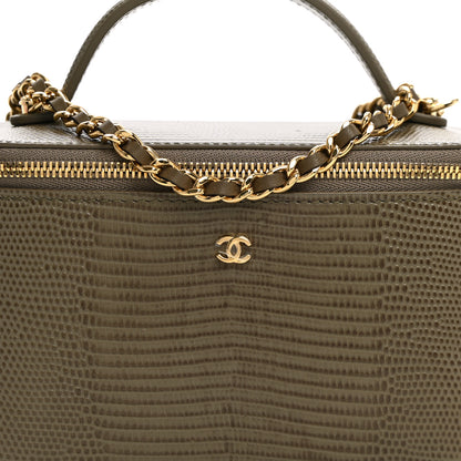 Chanel Calfskin Lizard Embossed Top Handle Slim Vanity With Chain  Dark Khaki 7 of 10