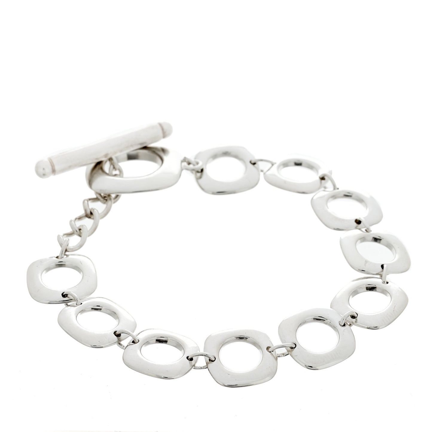 Sterling Silver Cushion Square Link Toggle Bracelet