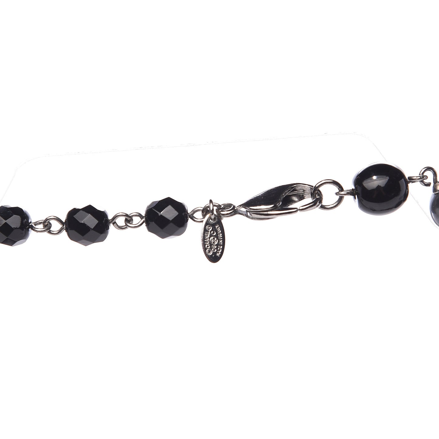 Pearl Beaded CC Long Necklace Black