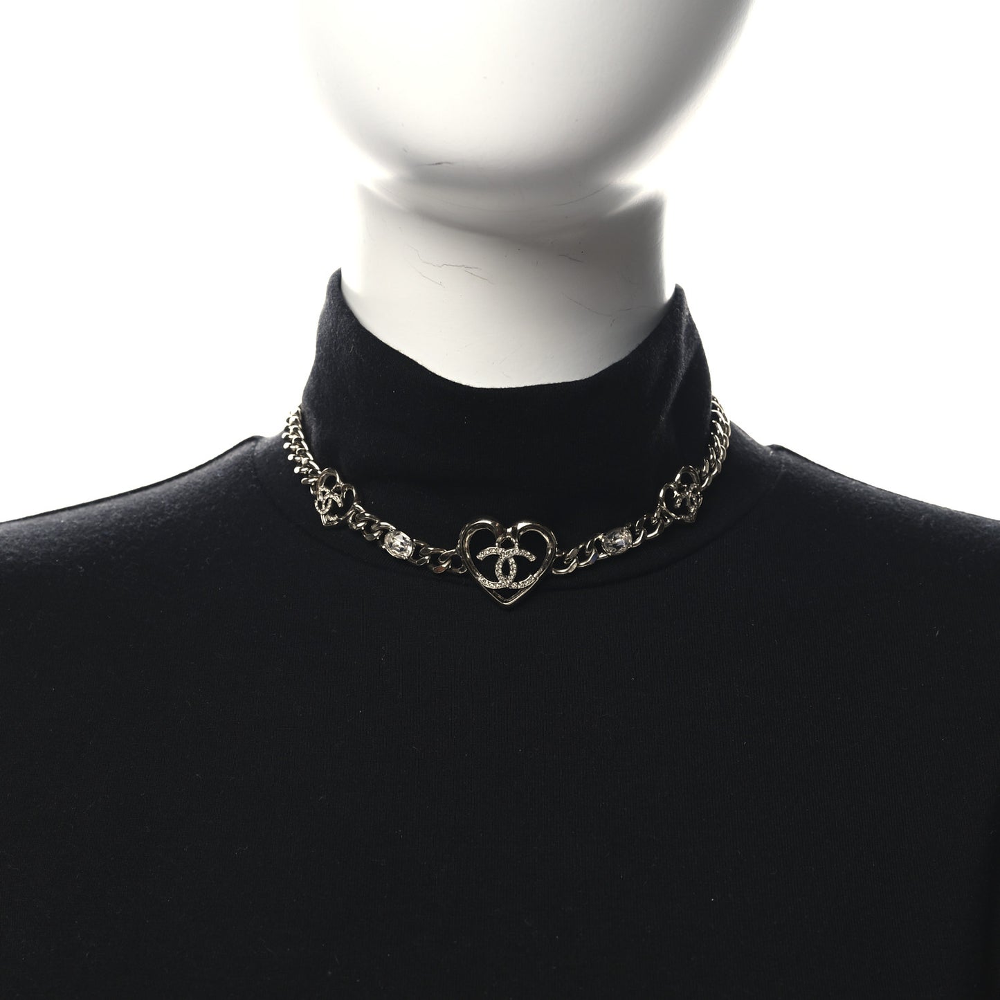 Metal Crystal Heart CC Chain Necklace Gold