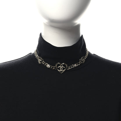 Chanel Metal Crystal Heart CC Chain Necklace Gold 2 of 5