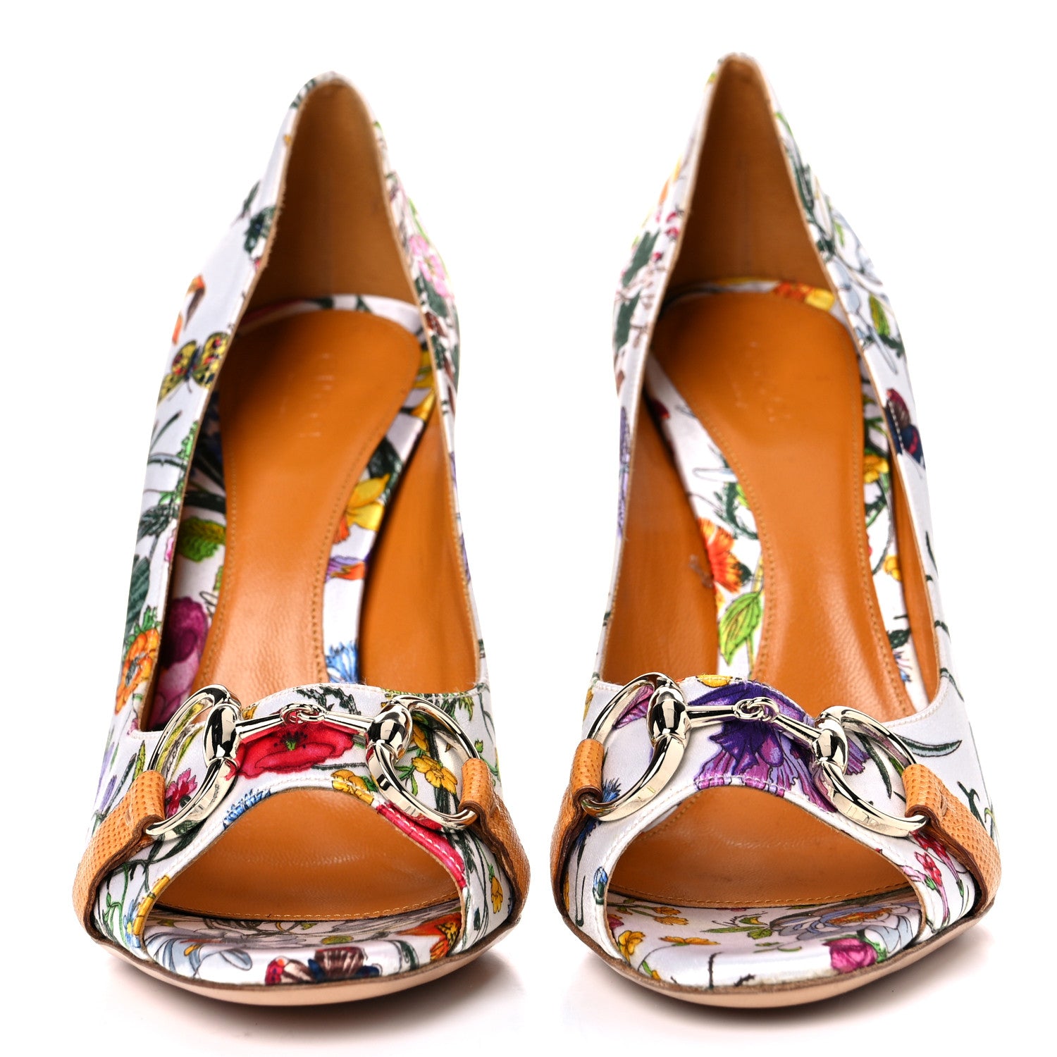 Gucci Satin Flora Print Peep Toe Pumps 7.5 Multicolor 2 of 11