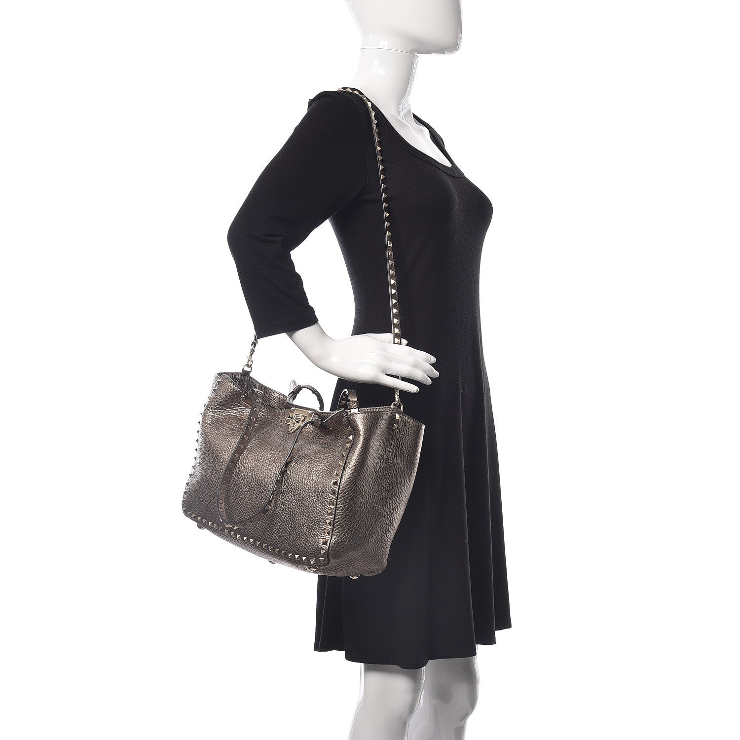 Valentino Garavani Metallic Alce Printed Calfskin Medium Rockstud Tote Sasso 3 of 10