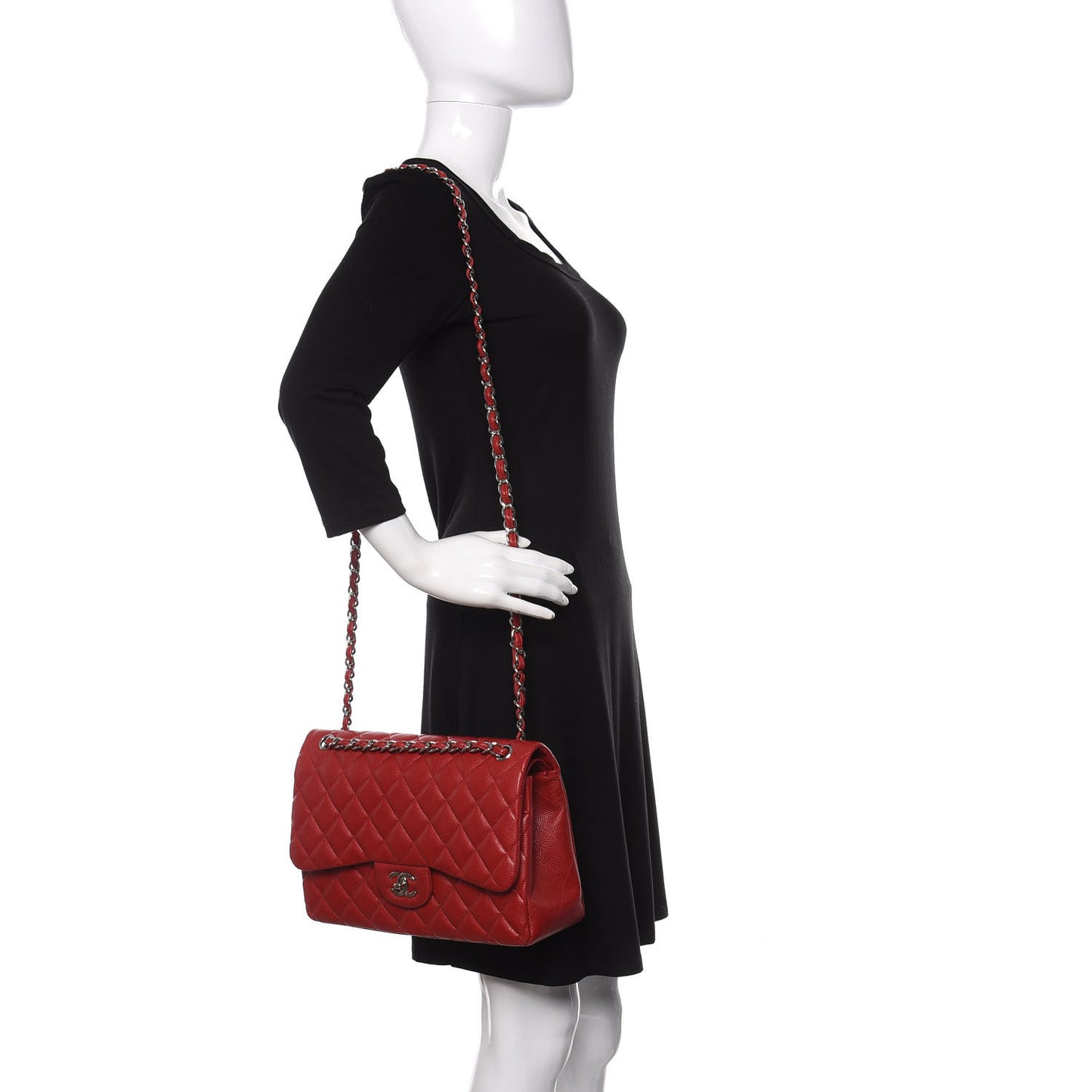 Caviar Quilted Jumbo Double Flap Dark Red