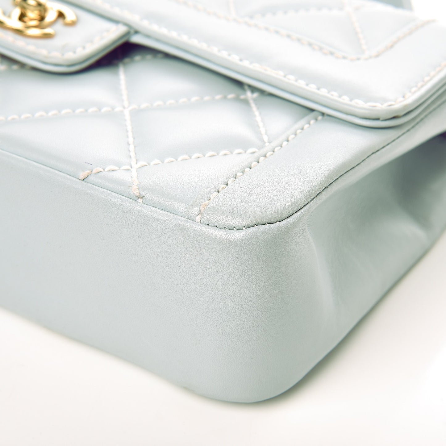 Calfskin Quilted Wild Stitch Flap Light Blue