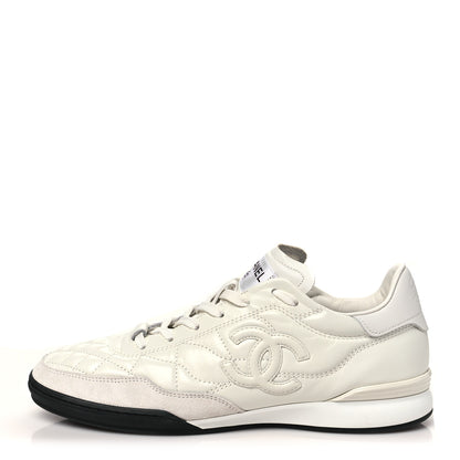 Chanel Shiny Calfskin Suede Quilted CC Logo Sneakers 40 White 1 of 10