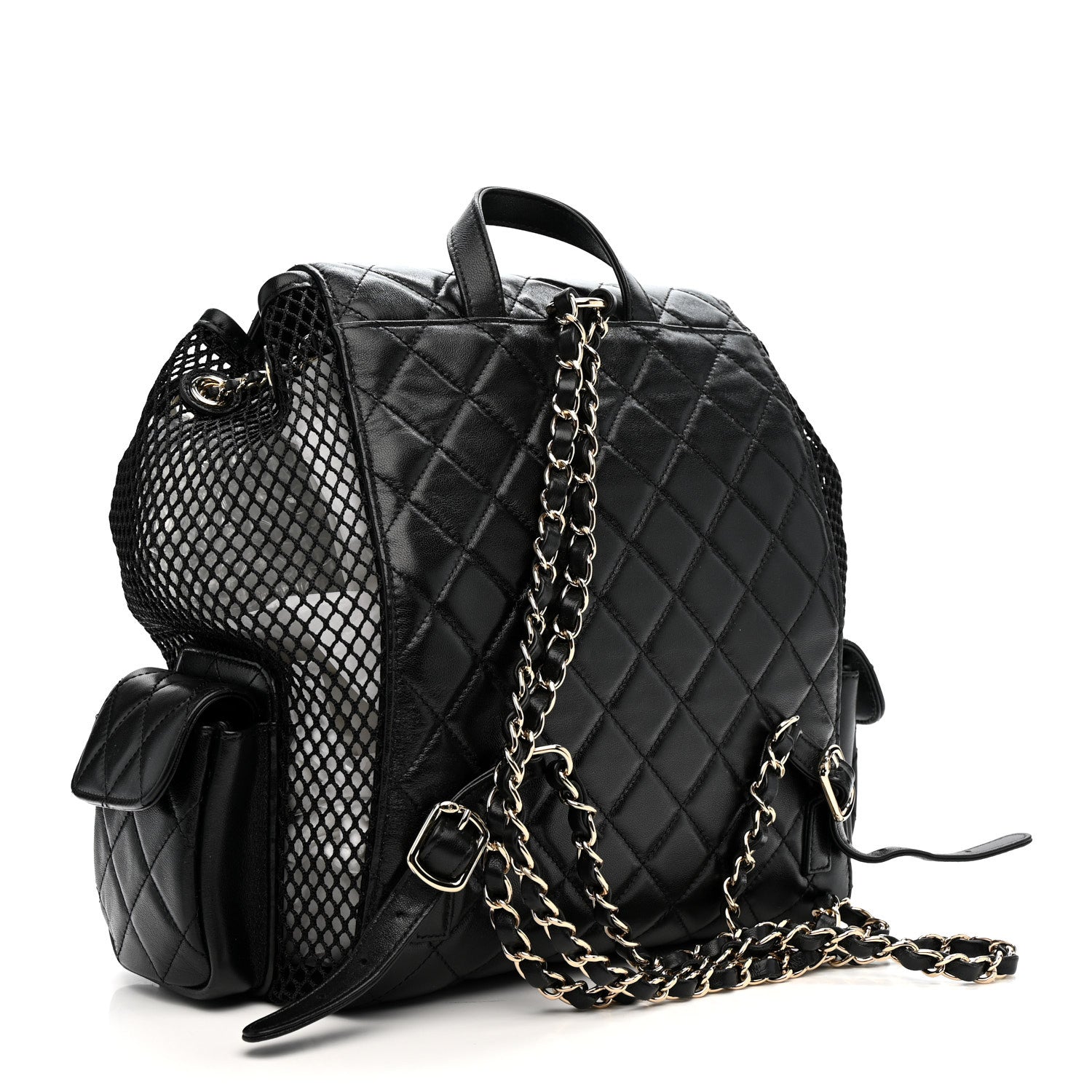 Chanel Shiny Lambskin Mesh Quilted Large Cargo Duma Drawstring Backpack Black 3 of 12