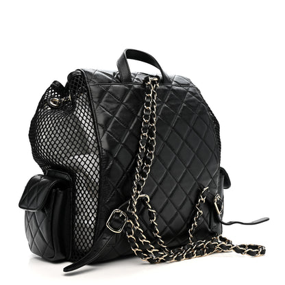 Chanel Shiny Lambskin Mesh Quilted Large Cargo Duma Drawstring Backpack Black 3 of 12