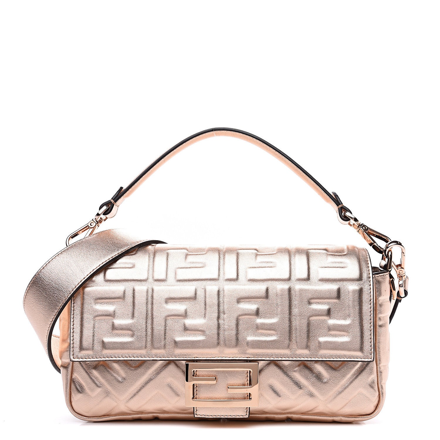 Fendi Vitello Laminato FF 1974 Embossed Baguette Rame 1 of 9