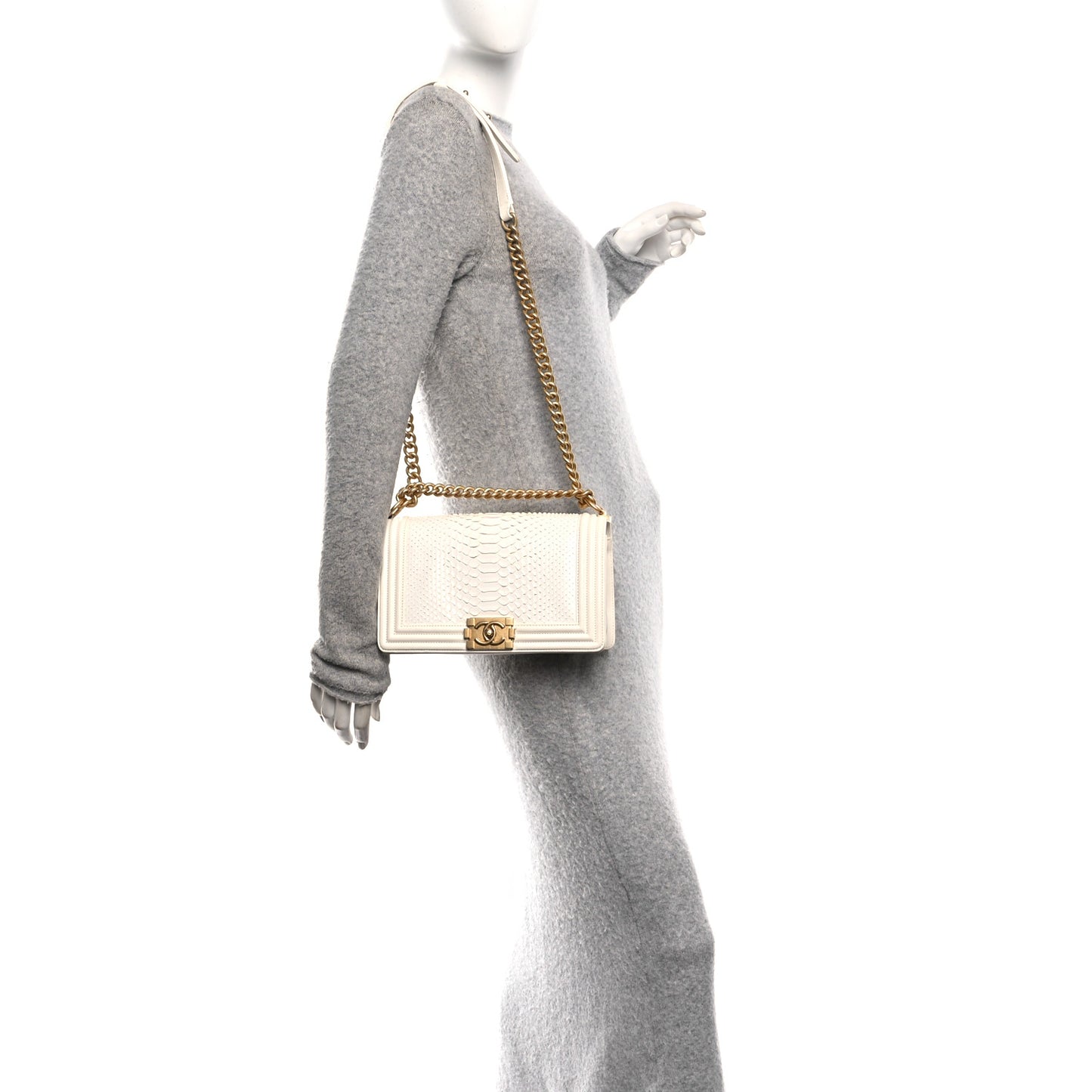Snakeskin Medium Boy Flap White