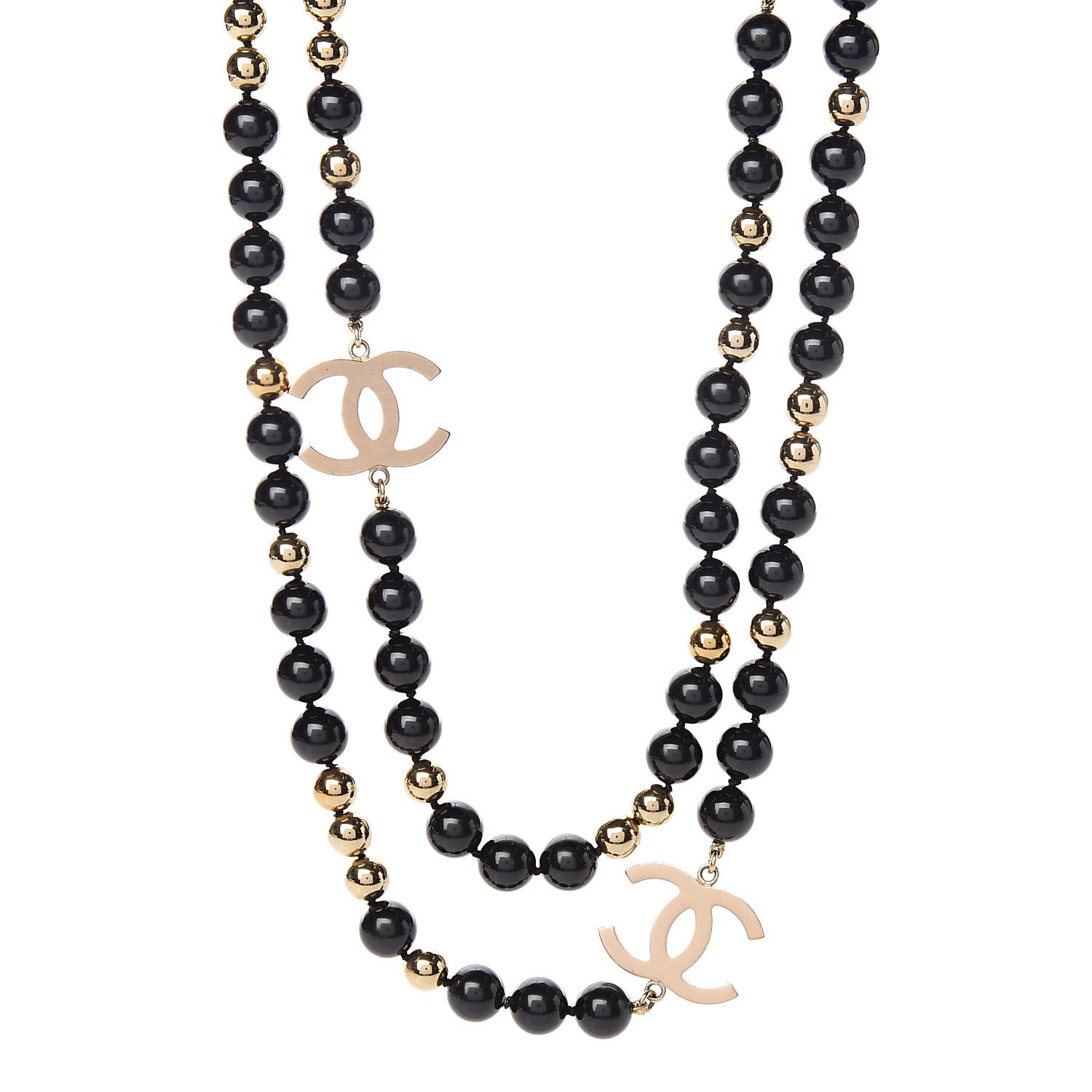Chanel Beaded CC Long Necklace Black Gold 1 of 5