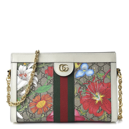 Gucci GG Supreme Monogram Flora Web Small Ophidia Chain Shoulder Bag White 1 of 11