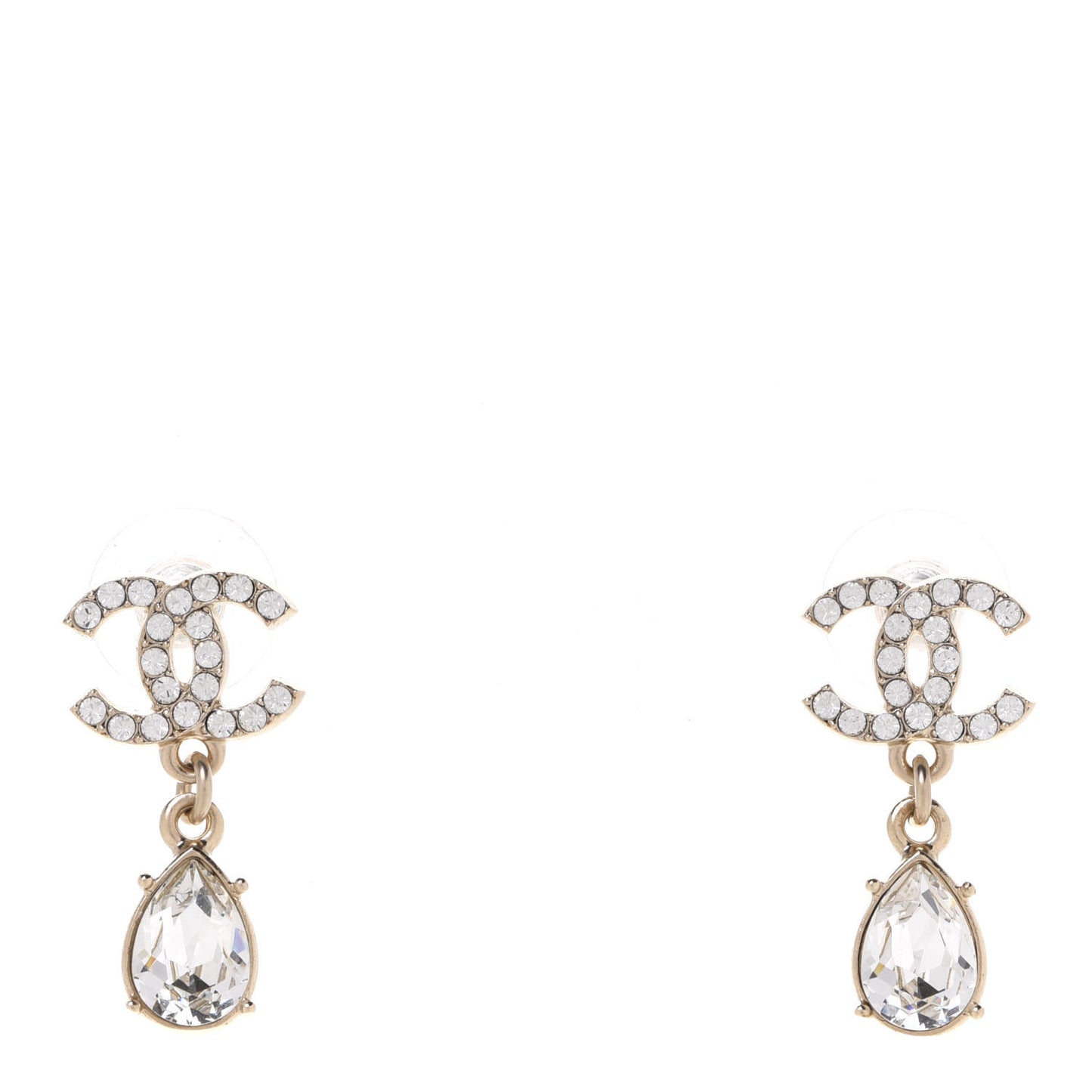 Crystal CC Tear Drop Earrings Gold