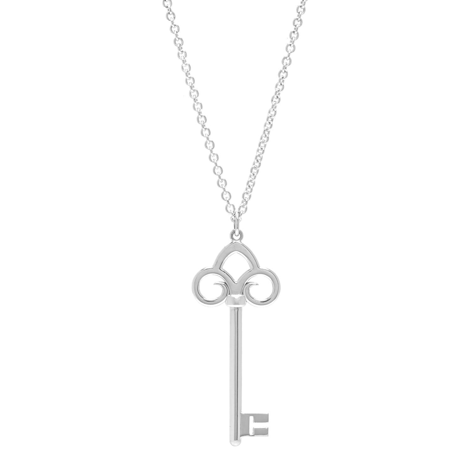 Tiffany Sterling Silver Large Fleur De Lis Key Pendant Necklace 1 of 5