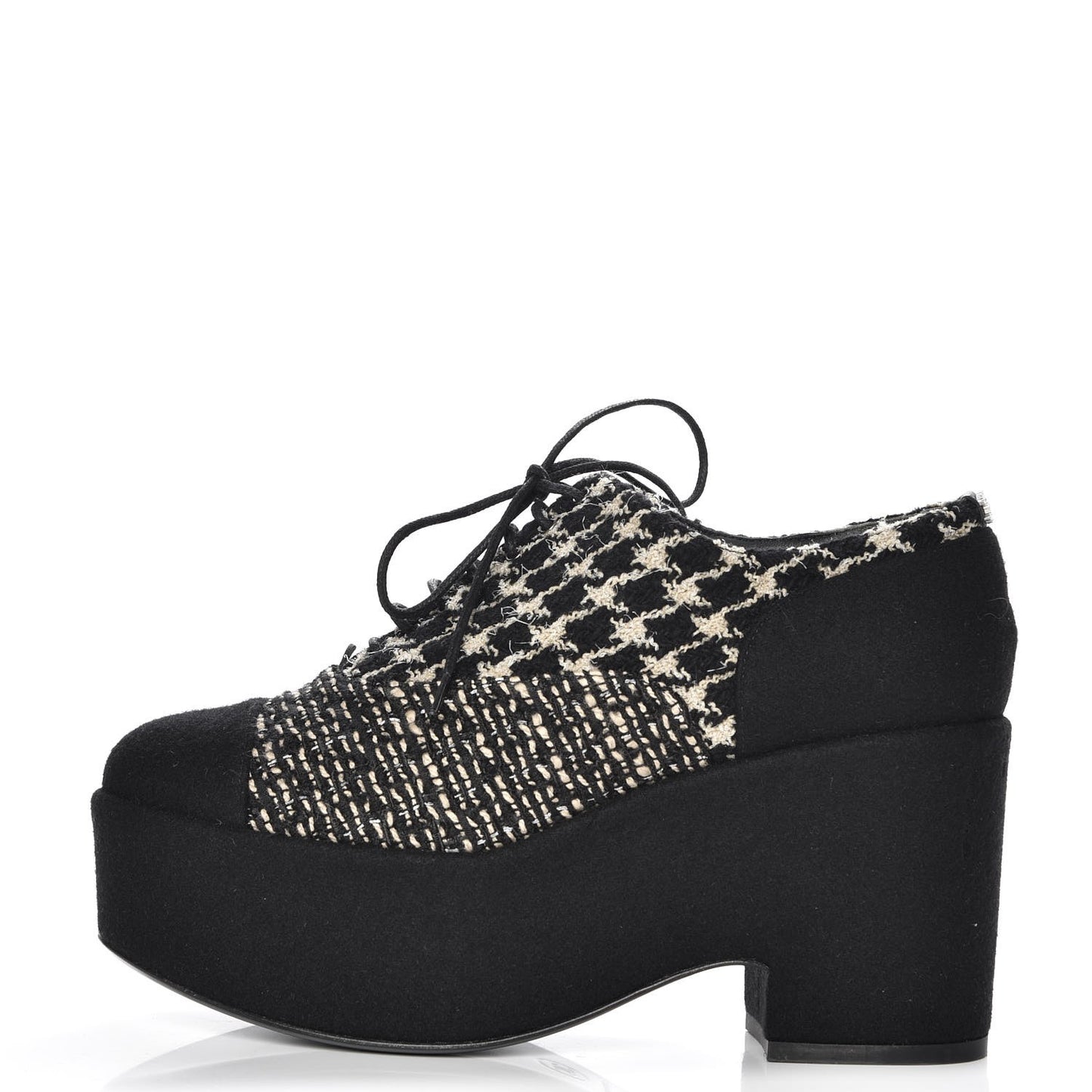 Tweed Lace Up 85 Wedges 38 Black Beige