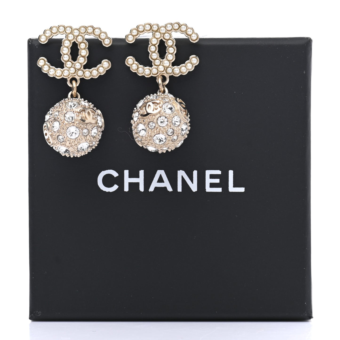 Crystal Pearl CC Drop Earrings Gold Pearly White