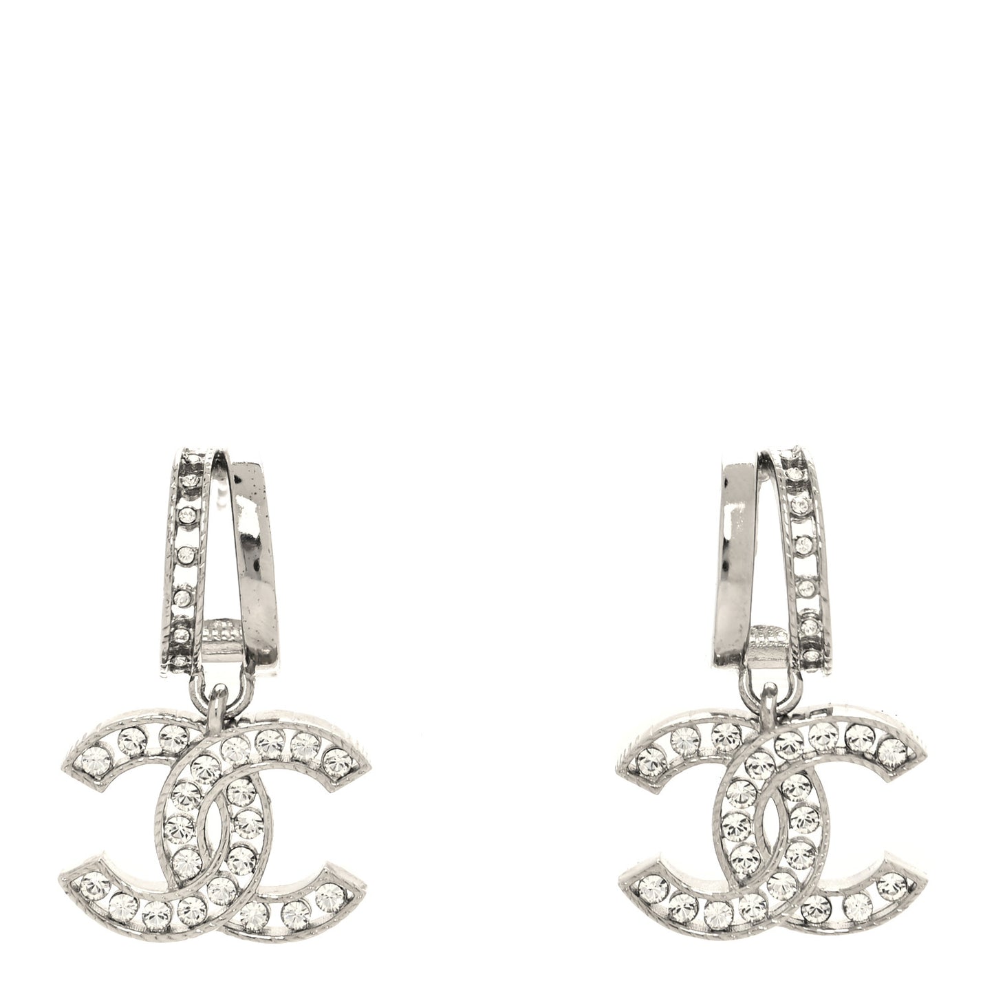 Crystal CC Drop Earrings Silver
