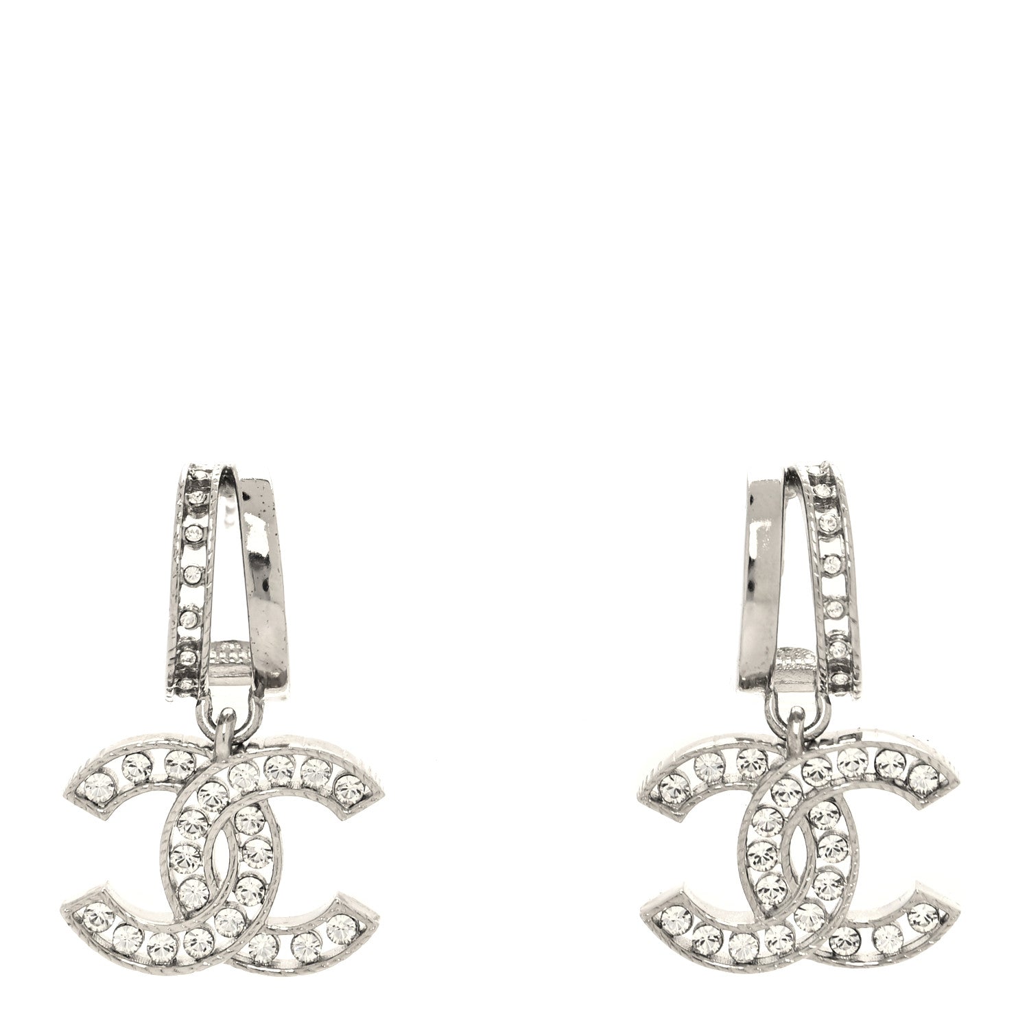 Chanel Crystal CC Drop Earrings Silver 1 of 4
