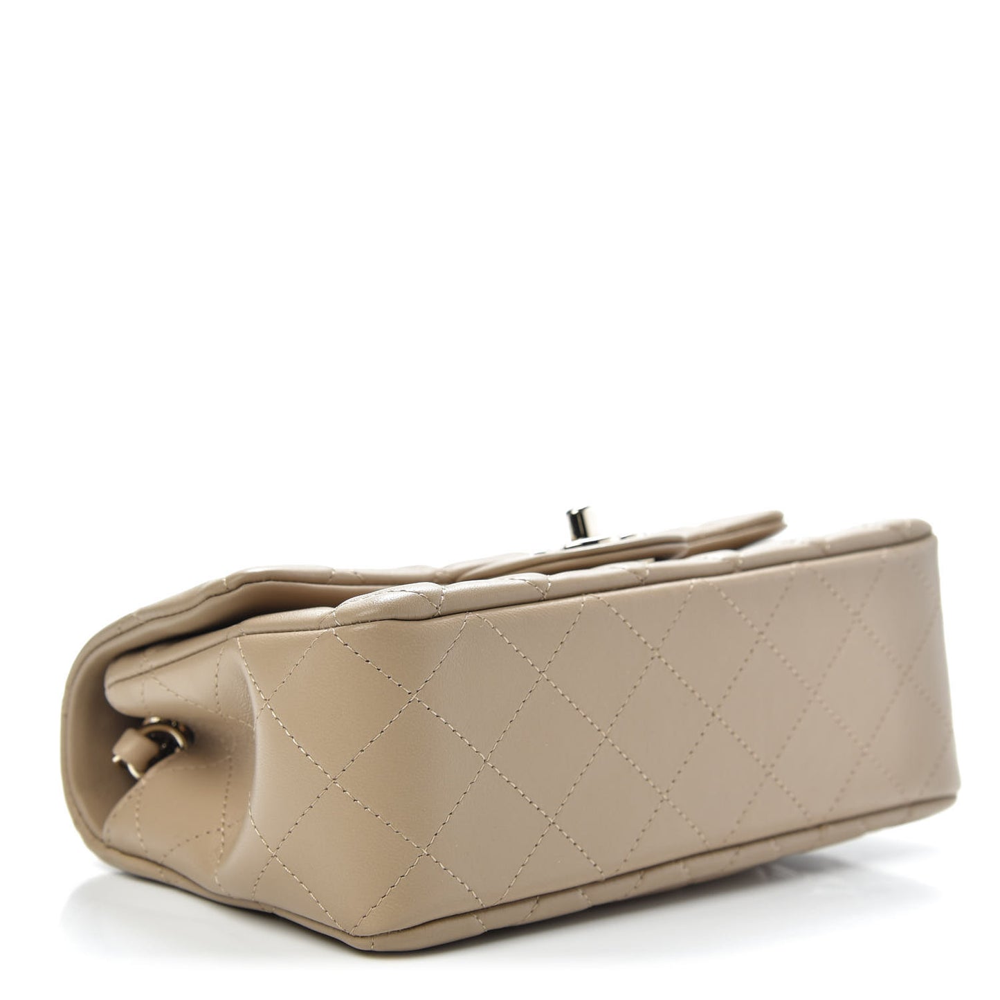 Lambskin Quilted Mini Rectangular Flap Dark Beige