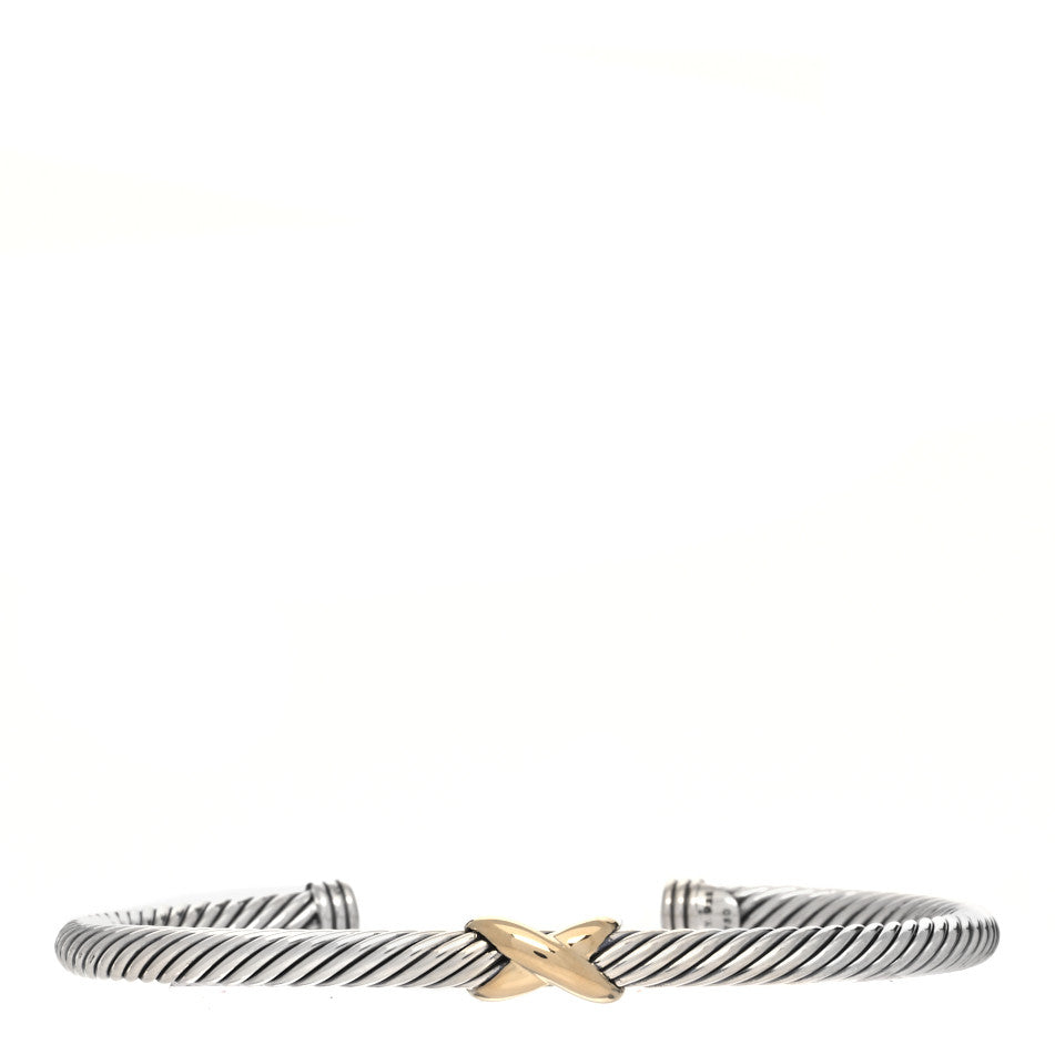 Sterling Silver 18K Yellow Gold 4mm X Station Cable Bracelet