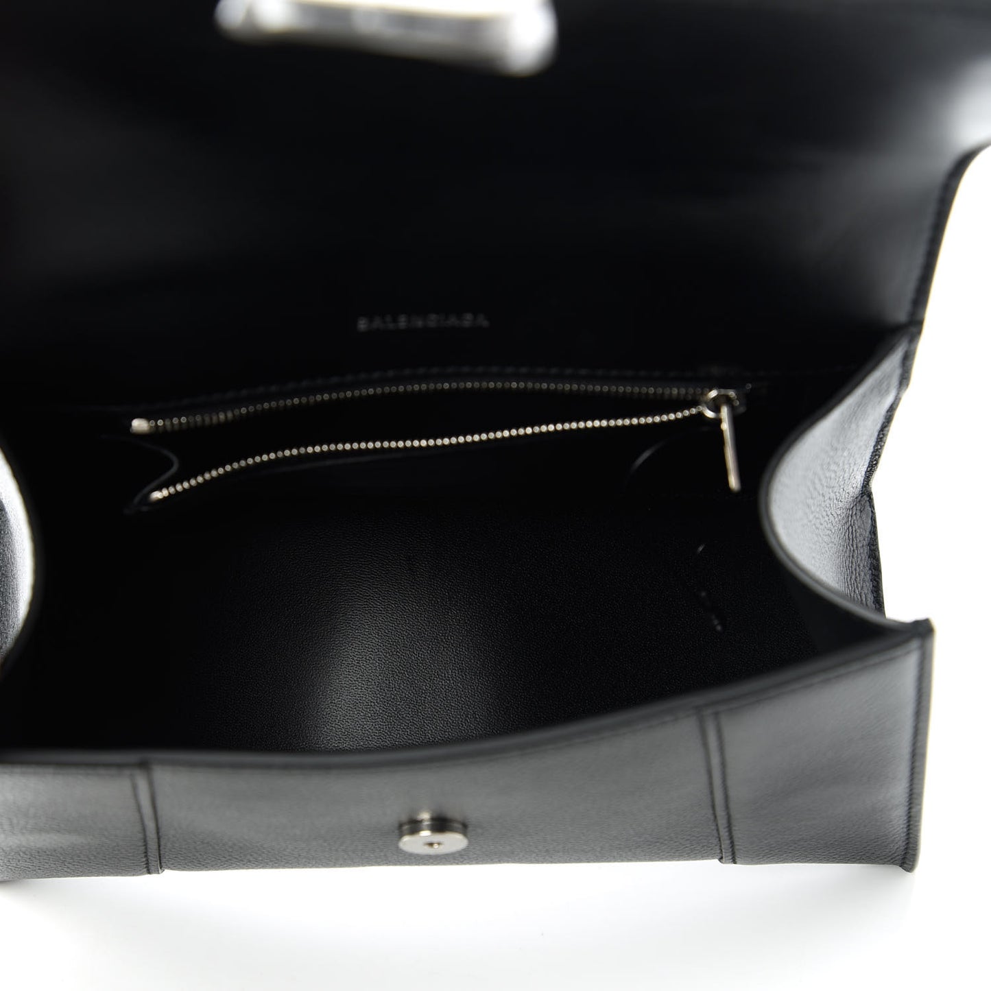 Grained Calfskin Small Hourglass Top Handle Bag Black
